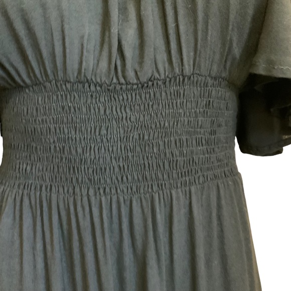 Indah Black Rayon Maxi Dress Elastic Smocked Waist High Side Slits sz XS - Picture 8 of 10